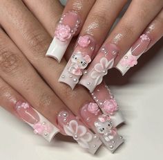 Hello Kitty Y2k Nails, Hello Kitty Acrylics, Hello Kitty Acrylic Nails, Bday Nails, Kitty Nails, Girly Acrylic, Hello Kitty Nails, Soft Nails