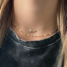 Experience timeless elegance with our 14K Gold Personalized Script Nameplate Necklace. Choose from 8 different fonts and 2 sizes to create a unique piece that reflects your individual style. Each necklace comes with a chain of your choice, making it the perfect personalized accessory. Elevate your look and stand out with this stunning necklace. Item Information Metal: 14k Gold Approx. Weight: Mini - 2.20g Standard - 2.80g Lowercase Letter Height: Mini - 4mm Standard - 5.5mm Elegant Custom Nameplate Chain Necklace, Elegant Name Pendant Chain Necklace, Customized Nameplate Chain Necklace, Elegant Personalized Yellow Gold Chain Necklace, Elegant Pendant Chain Necklace With Name, Elegant Custom Name Chain Necklace, Personalized White Gold Elegant Chain Necklace, Elegant Gold Chain Necklace With Custom Name, Customized 14k White Gold Necklace