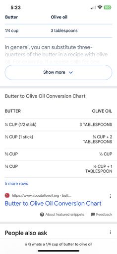 an iphone screen showing the menu for olive oil