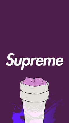 a purple and white poster with the words supreme on it's bottom right corner