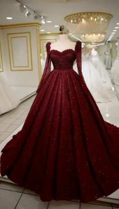 Fancy Evening Dresses Long Sleeve, Red Carpet Looks Women, Wine Red Dress Long Evening Gowns, Ball Gown For Engagement, Dark Red Bridal Lehenga, Royal Red Dress, Wine Red Dresses Long, Maroon Ball Gown, Red Ballroom Dresses