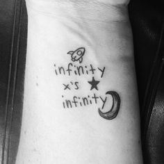 a small wrist tattoo with the words infinitix is infiniteity on it