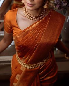 Orange Sarees For Wedding, Orange Pattu Saree, Pattu Sari, South Indian Wedding Saree, South Indian Bride Saree, Dress Reference, Wedding Fits, Bridal Sarees South Indian, Indian Bridal Sarees