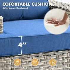 an image of a couch with the measurements for it's cushion and pillow size