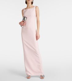 Embellished caped crêpe gown in pink - Safiyaa | Mytheresa Cape Gown, Crepe Gown, Long Gown Dress, Spring Bags, Dress Home, Maxi Dress Evening, Fitted Silhouette, Long Gown, Long Length