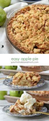 an apple pie is shown with the words easy apple pie on top and below it