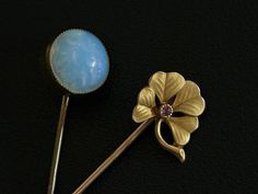 "Lovely set of two antique hat pins The clover one is gold plated Very good condition Length 6.4 cm: 2 1/2\" I am happy to combine shipping" Wedding Brooches, French Hat, Art Nouveau Antiques, Antique Hats, Wedding Brooch, Hat Pin, Hair Combs, Stick Pins, Hat Pins