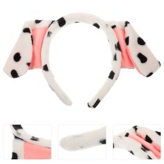 the dalmatian headband has black and white spots on it