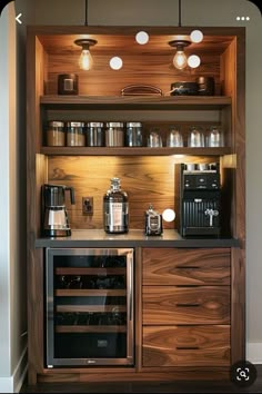 the coffee bar is built into the wall