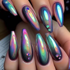 Holo Cat Eye Nails, Extra Birthday Nails, Birthday Nails Ideas, Nails Latina, Bad And Boujee Nails, Boujee Nails, Wife Nails, Latina Nails, Classy Baddie Nails