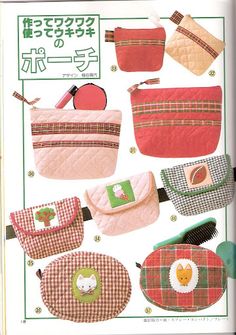 an article in the japanese magazine has many different purses and pouches on it