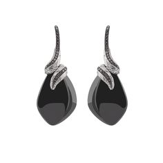 Feather Wrap Earrings w/ Black Onyx & Diamonds in Sterling Silver. Michael Aram was inspired to create the Feather jewelry collection after he discovered a feather in the sand one morning while walking along a beach. The motif embodies movement, lightness and grace, with a modern and playful flair. Luxury Black Sterling Silver Earrings, Black Polished Evening Earrings, Black Teardrop Fine Jewelry Earrings, Black Polished Earrings For Evening, Black Polished Finish Earrings For Evening, Elegant Black Spinel Jewelry For Evening, Luxury Silver Earrings With Black Diamonds, Luxury Black Oxidized Jewelry, Luxury Black Jewelry With Oxidized Finish