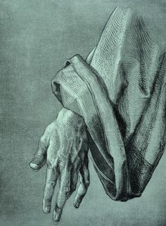 a drawing of two hands holding something in it's right hand and another hand reaching for the other