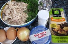 the ingredients to make this dish include chicken, onions, and eggs