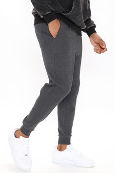 Available In Black, Grey, White, Navy, Red, Burgundy, And Charcoal Elastic Waist With Drawstring Side Hand Pockets Back Patch Pocket Ribbed Cuff At Bottom Of Leg 30 Inseam Disclaimer: Plus Size Small, Shop One Size Up 80% Cotton 20% Polyester Imported | Mens Tyson Jogger Pant in Charcoal size Small by Fashion Nova Gray Fitted Casual Sweatpants, Fitted Gray Joggers With Pockets, Red Burgundy, Back Patch, Small Shop, Jogger Pants, Black Grey, Patch Pocket, Fashion Nova