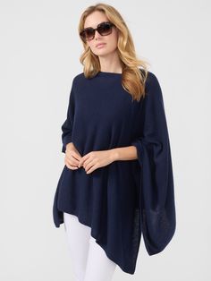 Shrug off that cardigan and cloak yourself in the softest solution for transition dressing. Our whisper-weight poncho drapes flawlessly over a dress or tee, giving you a touch of warmth and a dose of luxury that you can wrap up in all season. | J.McLaughlin Women's Rale Cashmere Poncho Navy Elegant One-size Cashmere Poncho, Elegant One-size Cape Poncho, Elegant One Size Cape Poncho, Oversized Elegant Cape For Spring, Elegant Oversized Poncho For Spring, Elegant One-size Poncho For Layering, Elegant One Size Poncho For Layering, Chic Cashmere Poncho For Layering, Elegant Oversized Poncho Cape