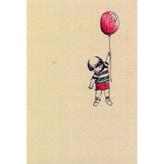 a drawing of a boy holding a red balloon