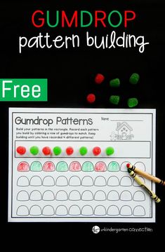 gumdrop pattern building activity for kids with free printables on the front and back