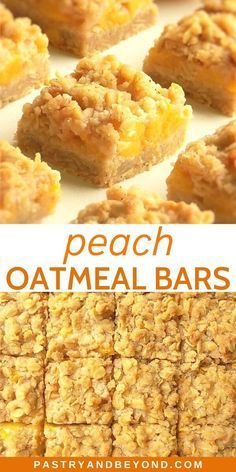 peach oatmeal bars with text overlay