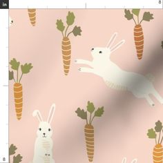 a pink background with carrots and rabbits on it