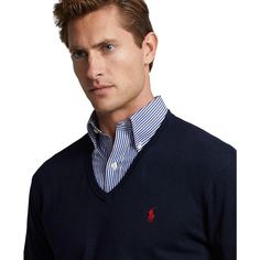 This soft cotton V-neck sweater from Polo Ralph Lauren lets you show off your style with casual comfort. The finer knit ensures it feels as great as it looks whether hanging out or snapping pics for the gram. Featuring the signature Pony emblem on the chest, you'll rock this essential piece again and again in its versatile regular fit silhouette. Simply machine washable cotton means even easier, fuss-free wearing. Live life freely in the colors and details that express you. Luxury Navy Cotton Polo Sweater, Luxury Navy Men's Polo Sweater, Mens Cardigan Sweater Ralph Lauren, Luxury Men's V-neck Polo Sweater, Blue Ralph Lauren Crew Neck T-shirt, Polo Ralph Lauren Mens, Sweaters Knitwear, Knit Cuff, Polo Ralph