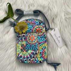 - Vera Bradley Mini Cellphone Crossbody Rfid Sunny Medallion Nwt - Material: Quilted Cotton - Dimensions: 7" L X 4” W X 3/4” D - Adjustable Grey Strap For Crossbody - L Shape Zip Closure To Prevent The Cellphone From Falling Out - Interior: Rfid Protection. 3 Credit Card Slots. Blue Fabric Lining Brand New And Purchased Directly From Vera Bradley Casual Blue Phone Bag With Cell Phone Pocket, Multicolor Phone Bag With Cell Phone Pocket For Travel, Casual Multicolor Phone Bag With Cell Phone Pocket, Hipster Purse, Large Crossbody Bags, Vera Bradley Bag, Line Branding, Vera Bradley Purses, Satchel Purse