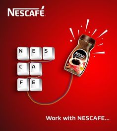 an advertisement for nestle coffee is shown with the words work with rescafe