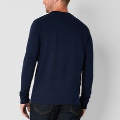 This St. John's Bay men's long-sleeve t-shirt is an everyday styling must-have. Made from super-soft sueded jersey, this relaxed-fit pullover tee has long sleeves and a chest pocket. Wear it with jeans or pants. Closure Type: Pullover HeadFit: Classic FitNeckline: Crew NeckPockets: 1 Chest Slip PocketSleeve Length: Long SleeveSleeve Style: Cuffed SleeveApparel Length: 29 InchesFiber Content: 100% CottonFabric Description: JerseyCare: Machine Wash, Tumble DryCountry of Origin: Imported Navy Crew Top With Relaxed Fit, Navy Relaxed Fit Crew Top, Casual Navy Crew Top, Navy Relaxed Fit Long Sleeve T-shirt, Navy Long Sleeve Relaxed Fit T-shirt, Pocket Tshirt, Mens Crew Neck, Chest Pocket, Mens Long Sleeve