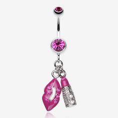 Glamourous Lip and Lipstick Belly Ring-Fuchsia Bellybutton Piercings, Belly Button Piercing Jewelry, Belly Piercing Jewelry, Pretty Ear Piercings, Belly Button Jewelry, Y2k Accessories, Cute Piercings, Belly Jewelry, Body Jewelry Piercing