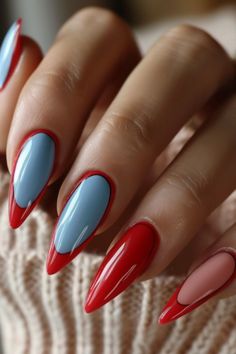 Blue And Red Nails, April Nails, Latest Nail Trends, Nail Art Trends, Nail Candy, Waste Of Time, Summer Acrylic Nails, Nails 2024, Hot Nails