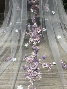 Tangled Themed Wedding Dresses, Purple Wedding Aesthetic, Tangled Theme, Kids Bridesmaid Dress, Wedding Veil Lace, Lavender Wedding Theme, Rapunzel Wedding, Purple Floral Wedding, Custom Veil