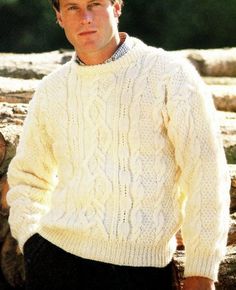 "Man's Aran Sweater Celtic Cable Round Neck   ~ 32\" - 44\" ~ Aran 10 Ply Worsted Knitting Pattern PDF Instant download" Crew Neck Sweater Men, Aran Knitting Patterns, Irish Sweater, Pullover Mode, Aran Sweater, Knit Men, Seed Stitch, Vintage Knitting Patterns, Patterned Cardigans