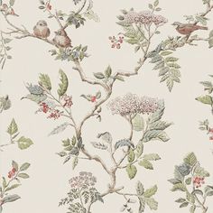 a wallpaper with birds and flowers on it