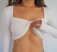 "**ZOOM for better detail *Water-safe Dainty, delicate, and perfect for everyday wear. Wear it with crop tops, basic tees, dresses, bikinis, and so much more! FEATURES: - 14k Gold filled chain and clasps - 14k Gold filled CZs MEASUREMENTS: Top \"necklace\" measures 19 inches. Chain line down the middle measures 4 inches. Bottom \"belly\" measures 36.5 inches (shortest layer) with a 2 inch extender. **If you need custom measurements other than the ones listed above, I will be happy to do so! Plea Real Gold Necklace, Gold Body Chain, Chain Bra, Real Gold Jewelry, Outfit Jewelry, Chain For Women, Women Body, Belly Chain, Waist Chain