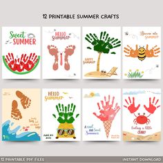 12 printable summer crafts for kids with handprints and watermelon designs