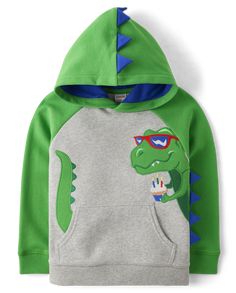 With 3D spikes and a cool embroidered dino, this hoodie from our Birthday Boutique Collection is ready to party! 80% polyester/20% French terry We're making a difference! We've proudly partnered with Better Cotton to improve cotton farming globally. When you buy cotton styles from us, you're helping to support sustainable cotton farming. Learn more at bettercotton.org/massbalance. Features embroidered dino wearing sunglasses and holding a birthday cupcake 3D dino spikes at side and hood Kangaroo Birthday Cupcake, Wearing Sunglasses, Cotton Farming, Boutique Collection, Making A Difference, Knit Sleeve, Boys Long Sleeve, Childrens Place, Cotton Style