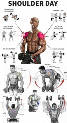 an image of a man doing exercises with dumbbells and the words shoulder day