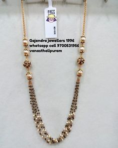 Gajendra Jewellers, Chain With Pearls, Jewelry Necklace Simple, Temple Jewelry Necklace, Black Beads Mangalsutra, Black Beads Mangalsutra Design, Gold Jewelry Simple Necklace, Gold Mangalsutra Designs, Beautiful Gold Necklaces