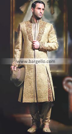 Men Ethnic Wear, Black Sherwani, Champagne Fabric, Sherwani For Men Wedding, Indian Groom Wear, Ethnic Wear Indian, Sherwani Groom, Groom Wedding Dress, Mens Sherwani