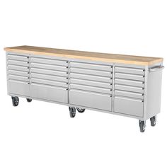 96 in. 24-Drawer Mobile Workbench in Stainless Steel - Super Arbor Mobile Workbench, Tool Cabinet, Work Station, Metal Tools, Tool Chest, Wood Countertops, Casters Wheels, Drawer Liner, Drawer Handles