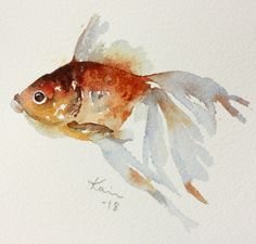 a watercolor painting of a goldfish