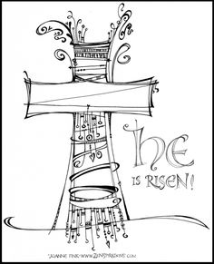 a black and white drawing of a tower with the words hope is risen on it