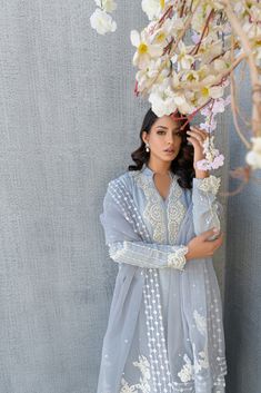 SKU: 2206 Price for Shirt, lining & Pants The iridescent and resplendence of dusty gray come together to create this stunning ensemble, rendered in soft silk fabric festooned with pearls, crystals and Hand worked florals. This ensemble comes with organza dupatta embellished with delicate details of laces an pearls with hand made florals. Dupatta as is can be added. Designer Work Dresses, Pakistani Designer Dress, Dusty Gray, Pakistani Wedding Dress, Organza Dupatta, Designer Dress, Pakistani Designers, Fashion Consultant, Pakistani Dress Design