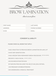 Esthetician bundle deal-Includes Brow tint and Brow lamination consent forms as well as lamination aftercare. A great deal for new or solo estheticians. Templates are editable. Brow Lamination Consultation Form, Brow Lamination Steps, Esthetician Instagram Highlight Covers, Brow Lamination And Tint After Care, Brow Lamination Price List, Brow Esthetician, Brow Lamination Aftercare, What Is Brow Lamination, Beauty Brand Ideas