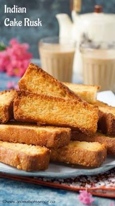 some slices of cake are on a white plate with the words crispy and crunchy cake