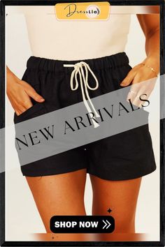 Women's Shorts Casual Lace-up Pocket Track Shorts Summer Short Pants With Drawstring, Summer Drawstring Short Pants, Black Pocketed Shorts For Beach Season, Black Beach Shorts With Pockets, Summer Drawstring Bottoms With Short Inseam, Summer Bottoms With Drawstring And Short Inseam, Summer Drawstring Bottoms, Black Bottoms With Pockets For Beach Season, Black Beach Bottoms With Pockets