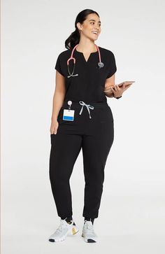 Split Neck Scrub Top - Mission - Black | DOLAN Black Scrubs Outfit, Women In Scrubs, Aesthetics Nurse, Nurse Outfit, Dental Scrubs, Doctor Scrubs, Womens Scrub Tops, Scrubs Outfit, Positive Mantras