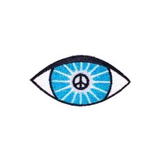 an eye with the peace sign on it's irise is shown in blue and white