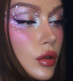 #makeup Space Glam Makeup, Fairy Rave Makeup, Rave Makeup Ideas Glitter, Purple Rave Makeup, Euphoria Party Looks, Disco Party Makeup, Pink Rave Makeup, Euphoria Party Makeup, Disco Glam Makeup