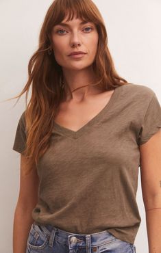 Say hello to the must-have Essential V-neck this season. This staple is available in easy-to-wear colors and the white style is semi-sheer. Z SUPPLY Women's Modern V-Neck T-Shirt, Evergreen, Medium White V Neck T Shirt Outfit, Comfortable Soft-washed Short Sleeve Tops, Lounge Bra, Embroidered Tee, Tshirt Outfits, Comfy Fits, V Neck Tee, Fall Wardrobe, Quality Clothing